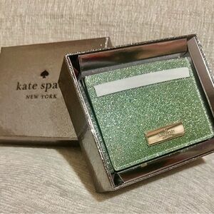 NWT AND BOX Kate Spade Glittery Green Card Case